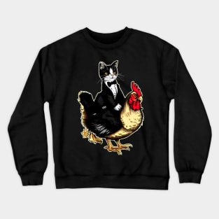 Tuxedo Cat on a Chicken Funny Crewneck Sweatshirt